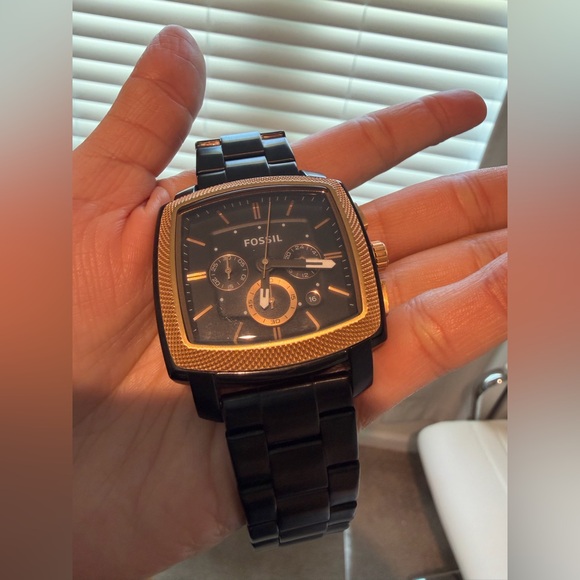 Fossil Watch Chronograph Stainless Steel Rose Gold Tone Black - Picture 14 of 15